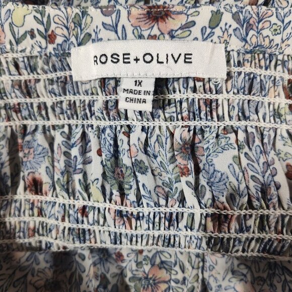 Rose + Olive Free Flowing Polyester Floral V-Neck Women's Blouse Size 1X - Large - Picture 9 of 11